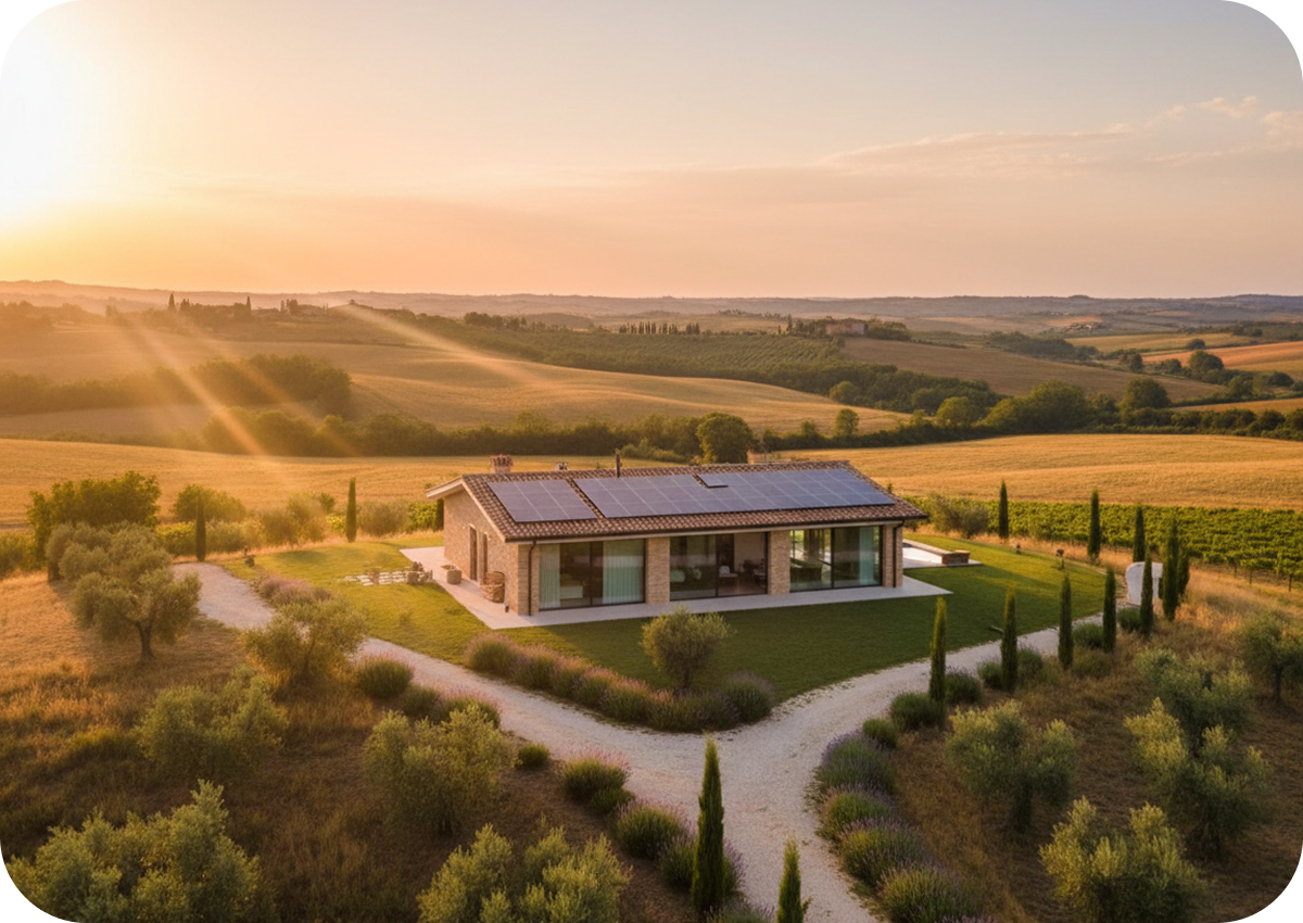 Casa con impianto fotovoltaico